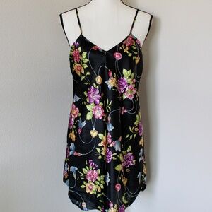 Vintage Black & Jewel-Toned Floral Print Chemise